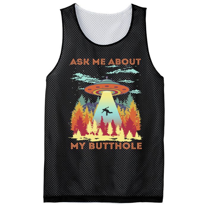 Ask Me About My Butthole Funny Alien Abduction Mesh Reversible Basketball Jersey Tank