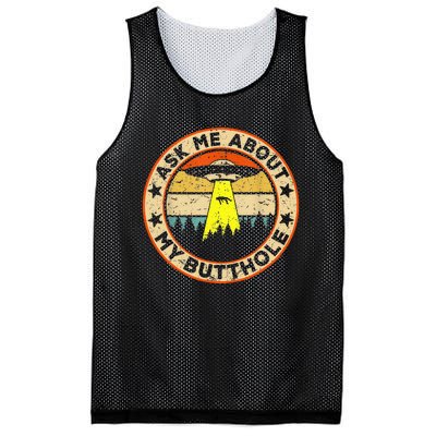 Ask Me About My Butthole Funny Ufo Alien Abduction Vintage Mesh Reversible Basketball Jersey Tank