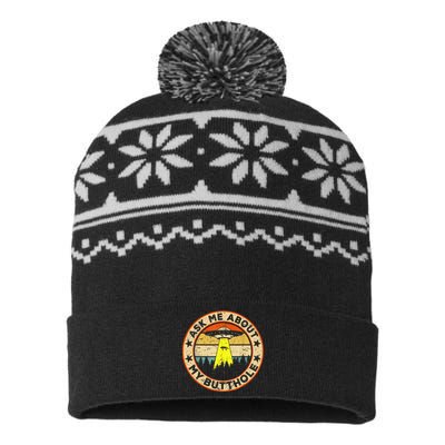 Ask Me About My Butthole Funny Ufo Alien Abduction Vintage USA-Made Snowflake Beanie