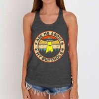 Ask Me About My Butthole Funny Ufo Alien Abduction Vintage Women's Knotted Racerback Tank