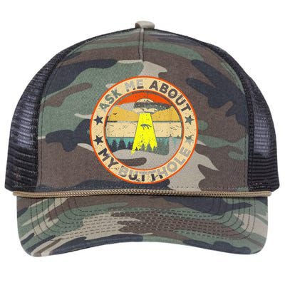 Ask Me About My Butthole Funny Ufo Alien Abduction Vintage Retro Rope Trucker Hat Cap