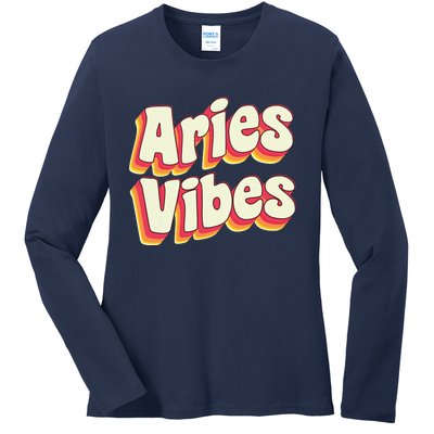 Aries March April Birthday Retro Astrology Aries Zodiac Sign Ladies Long Sleeve Shirt