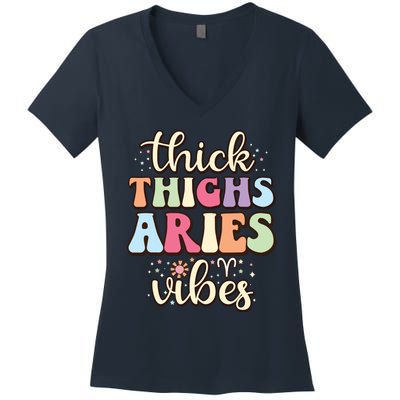 Aries March April Birthday Retro Astrology Aries Zodiac Sign Women's V-Neck T-Shirt