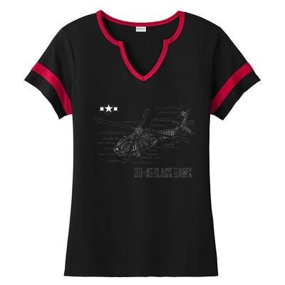 American Military Aircraft UH 60 Black Hawk Helicopter Ladies Halftime Notch Neck Tee