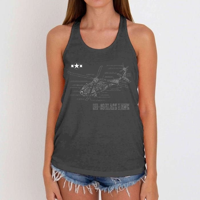 American Military Aircraft UH 60 Black Hawk Helicopter Women's Knotted Racerback Tank