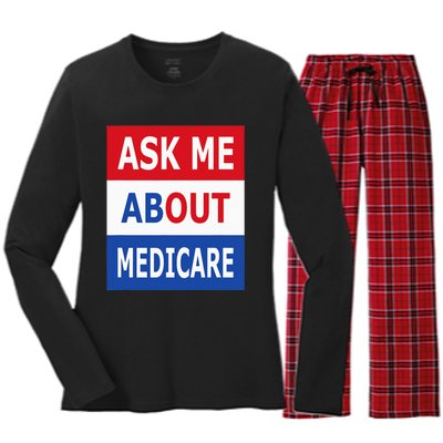 Ask Me About Medicare Insurance Agent Broker Women's Long Sleeve Flannel Pajama Set 