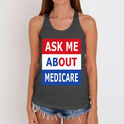 Ask Me About Medicare Insurance Agent Broker Women's Knotted Racerback Tank