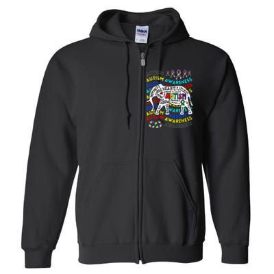 Autism Moms and Dads Elephant Autism Teacher Full Zip Hoodie