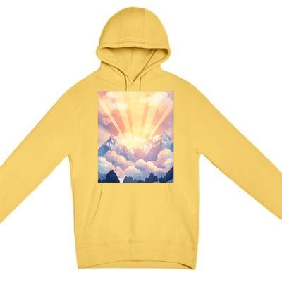 Artistic Mountain And Sunlight Nature Premium Pullover Hoodie