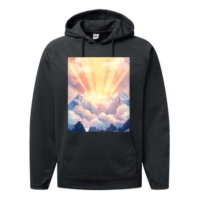 Artistic Mountain And Sunlight Nature Performance Fleece Hoodie