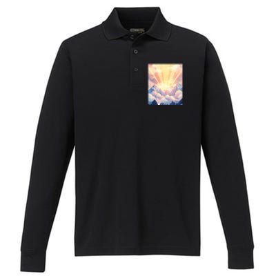 Artistic Mountain And Sunlight Nature Performance Long Sleeve Polo