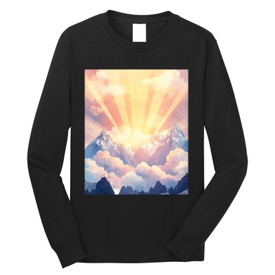 Artistic Mountain And Sunlight Nature Long Sleeve Shirt