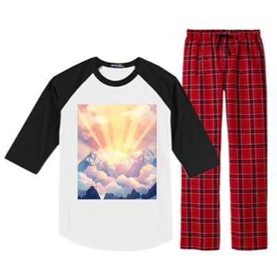 Artistic Mountain And Sunlight Nature Raglan Sleeve Pajama Set