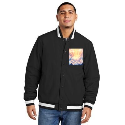 Artistic Mountain And Sunlight Nature Insulated Varsity Jacket