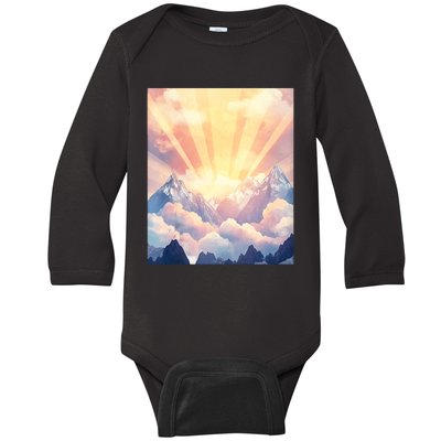 Artistic Mountain And Sunlight Nature Baby Long Sleeve Bodysuit