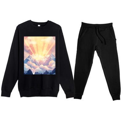 Artistic Mountain And Sunlight Nature Premium Crewneck Sweatsuit Set