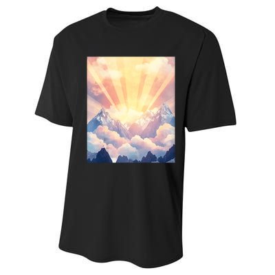 Artistic Mountain And Sunlight Nature Performance Sprint T-Shirt