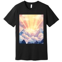 Artistic Mountain And Sunlight Nature Premium T-Shirt