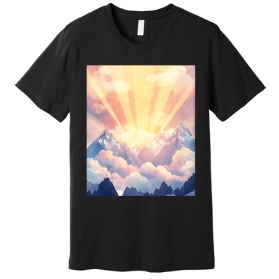 Artistic Mountain And Sunlight Nature Premium T-Shirt