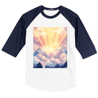 Artistic Mountain And Sunlight Nature Baseball Sleeve Shirt