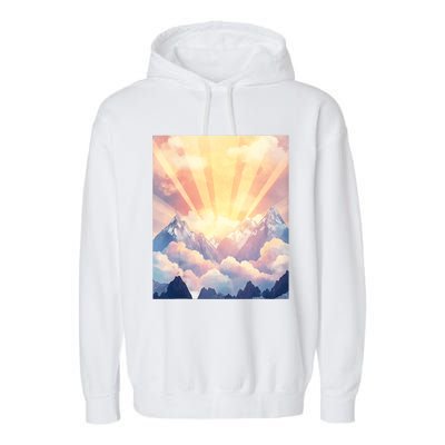 Artistic Mountain And Sunlight Nature Garment-Dyed Fleece Hoodie