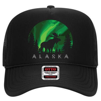 Alaska Moose Alaskan Landscape Scene High Crown Mesh Back Trucker Hat