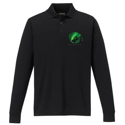 Alaska Moose Alaskan Landscape Scene Performance Long Sleeve Polo