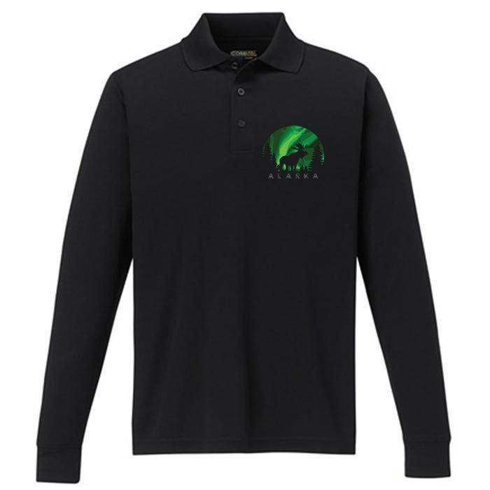 Alaska Moose Alaskan Landscape Scene Performance Long Sleeve Polo