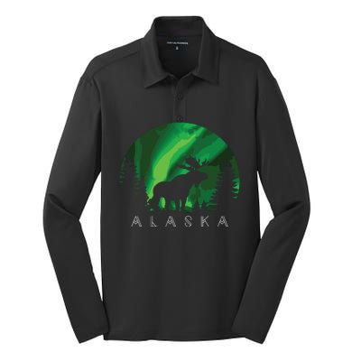 Alaska Moose Alaskan Landscape Scene Silk Touch Performance Long Sleeve Polo