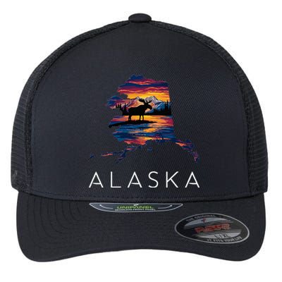 Alaskan Moose Animal Alaska Map Flexfit Unipanel Trucker Cap