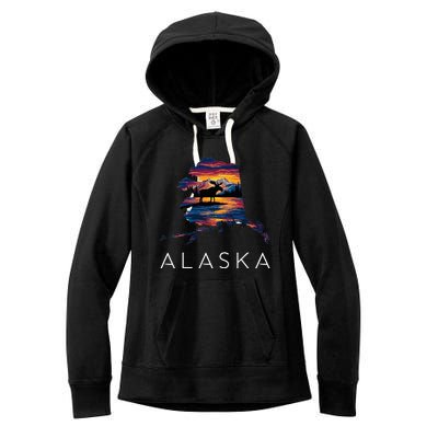 Alaskan Moose Animal Alaska Map Women's Fleece Hoodie