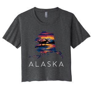 Alaskan Moose Animal Alaska Map Women's Crop Top Tee