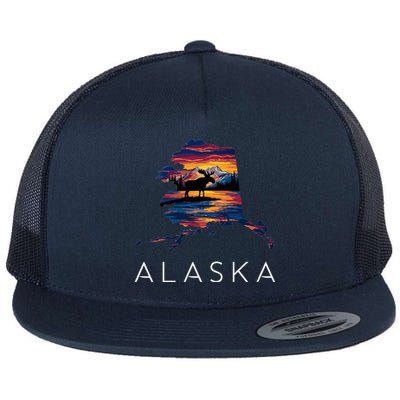 Alaskan Moose Animal Alaska Map Flat Bill Trucker Hat