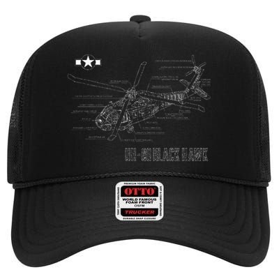 American Military Aircraft Uh 60 Black Hawk Helicopter High Crown Mesh Back Trucker Hat