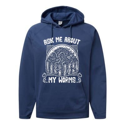 Ask Me About My Worms Funny Biodynamic Gardening Composting Performance Fleece Hoodie