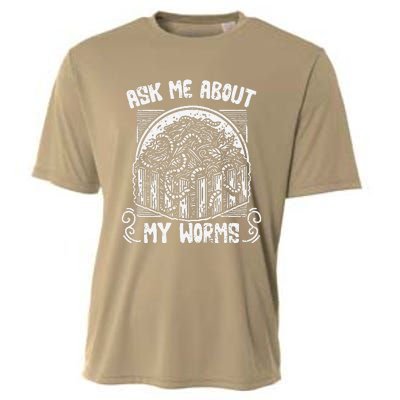 Ask Me About My Worms Funny Biodynamic Gardening Composting Cooling Performance Crew T-Shirt