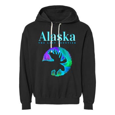 Alaska Moose Aurora Borealis The Last Frontier Funny Gift Garment-Dyed Fleece Hoodie