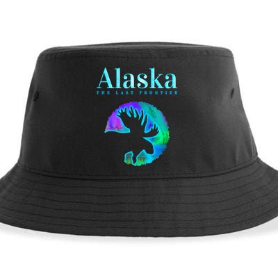 Alaska Moose Aurora Borealis The Last Frontier Funny Gift Sustainable Bucket Hat