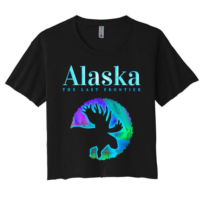 Alaska Moose Aurora Borealis The Last Frontier Funny Gift Women's Crop Top Tee