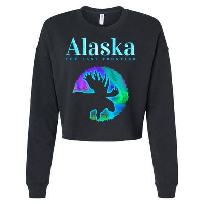 Alaska Moose Aurora Borealis The Last Frontier Funny Gift Cropped Pullover Crew