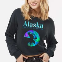 Alaska Moose Aurora Borealis The Last Frontier Funny Gift Cropped Pullover Crew