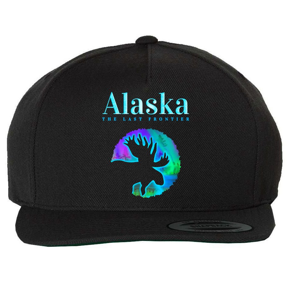 Alaska Moose Aurora Borealis The Last Frontier Funny Gift Wool Snapback Cap