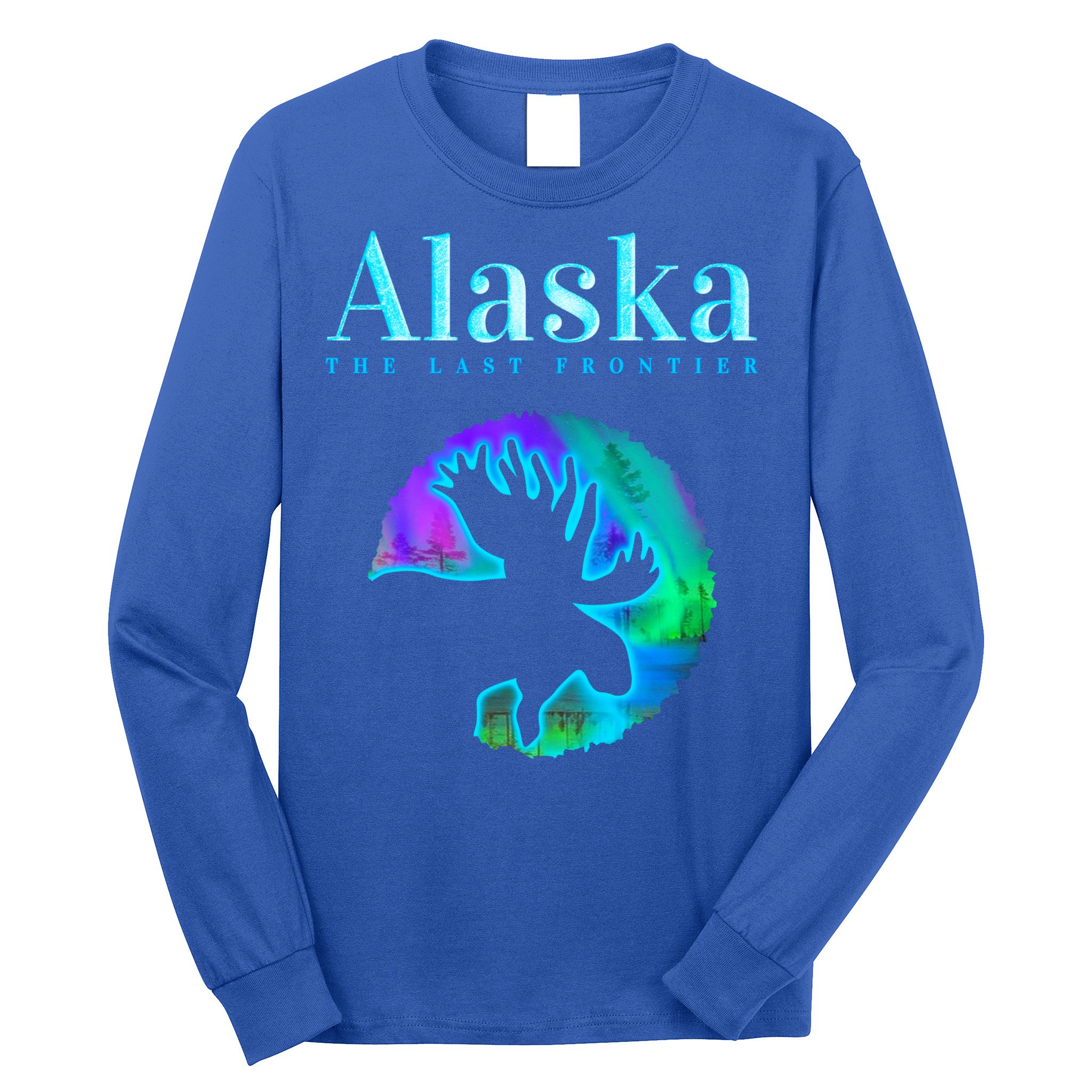 Alaska Moose Aurora Borealis The Last Frontier Funny Gift Long Sleeve Shirt