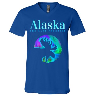 Alaska Moose Aurora Borealis The Last Frontier Funny Gift V-Neck T-Shirt