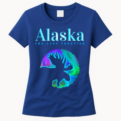 Alaska Moose Aurora Borealis The Last Frontier Funny Gift Womens T-Shirt