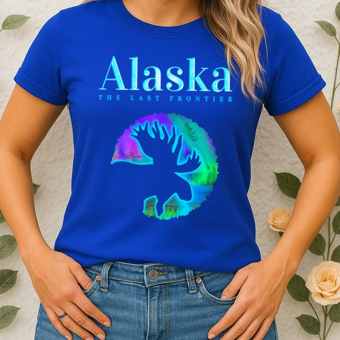 Alaska Moose Aurora Borealis The Last Frontier Funny Gift Womens T-Shirt