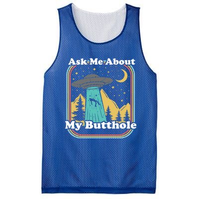 Ask Me About My Butthole Funny Alien Believer Retro 80s Gift Mesh Reversible Basketball Jersey Tank