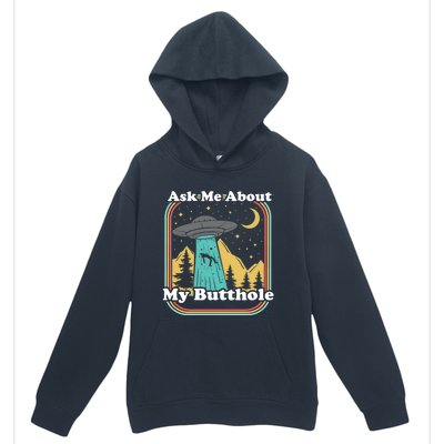 Ask Me About My Butthole Funny Alien Believer Retro 80s Gift Urban Pullover Hoodie