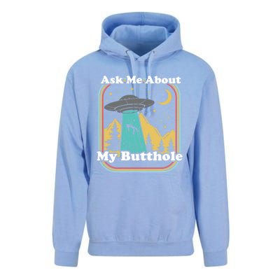 Ask Me About My Butthole Funny Alien Believer Retro 80s Gift Unisex Surf Hoodie