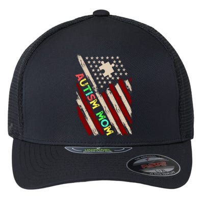 Autism Mom America Flag Flexfit Unipanel Trucker Cap